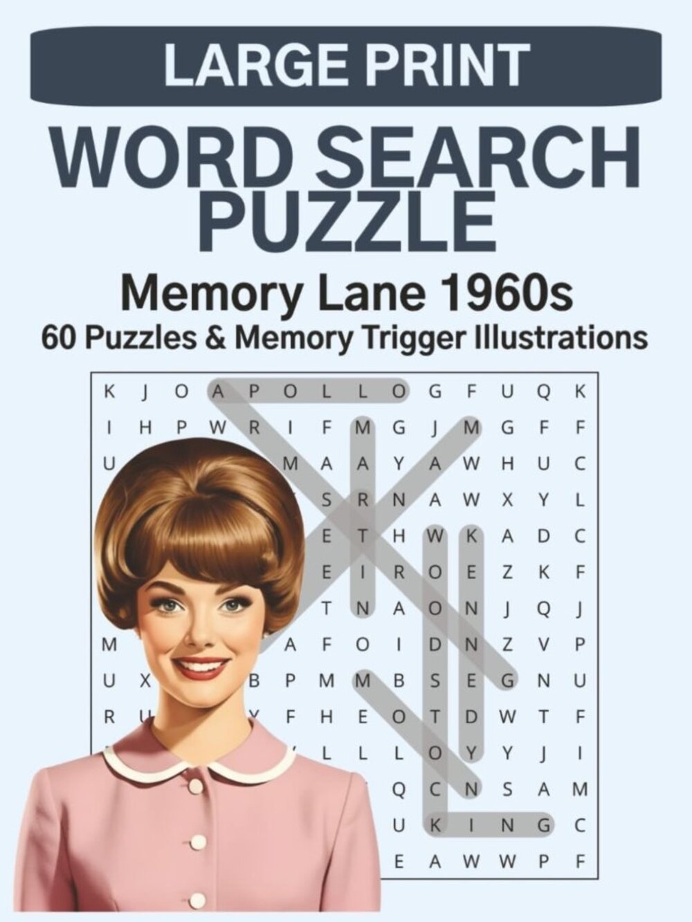1960s Nostalgic Word Search & Coloring Book for Seniors | 60 Puzzles